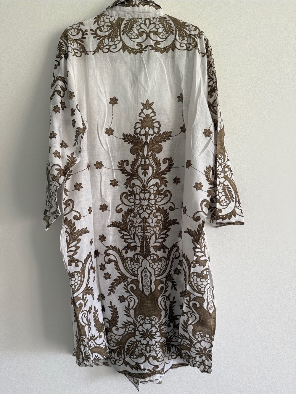 Antica Sartoria by Giacomo Cinque White Midi Dress with Brown Ornamental Print - Picture 3 of 6